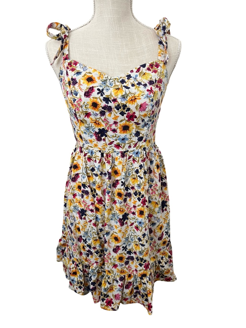 Old Navy Yellow Floral Tie-Shoulder Mini Dress